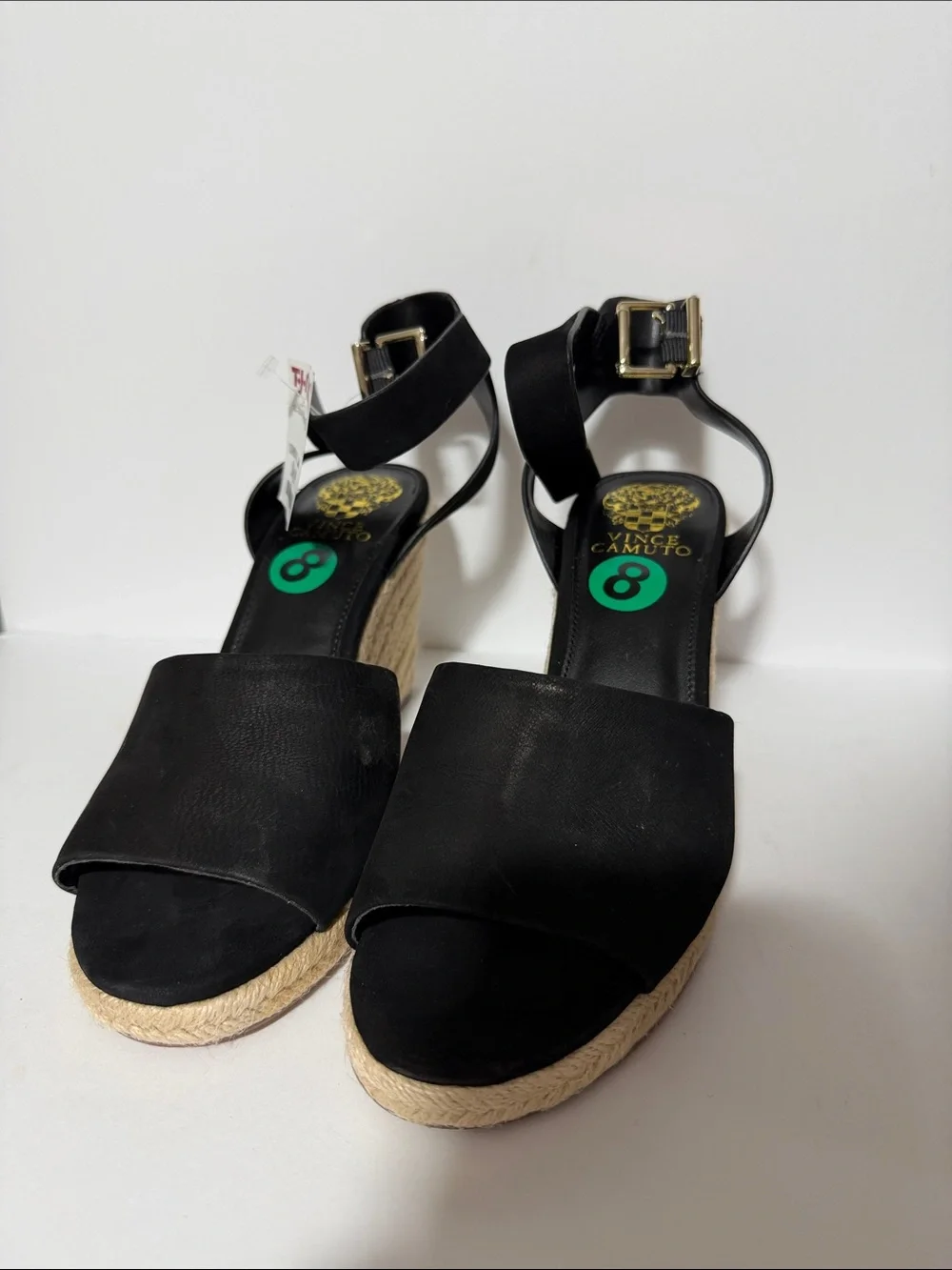 Vince Camuto Black Espadrille Ankle-Strap Wedges